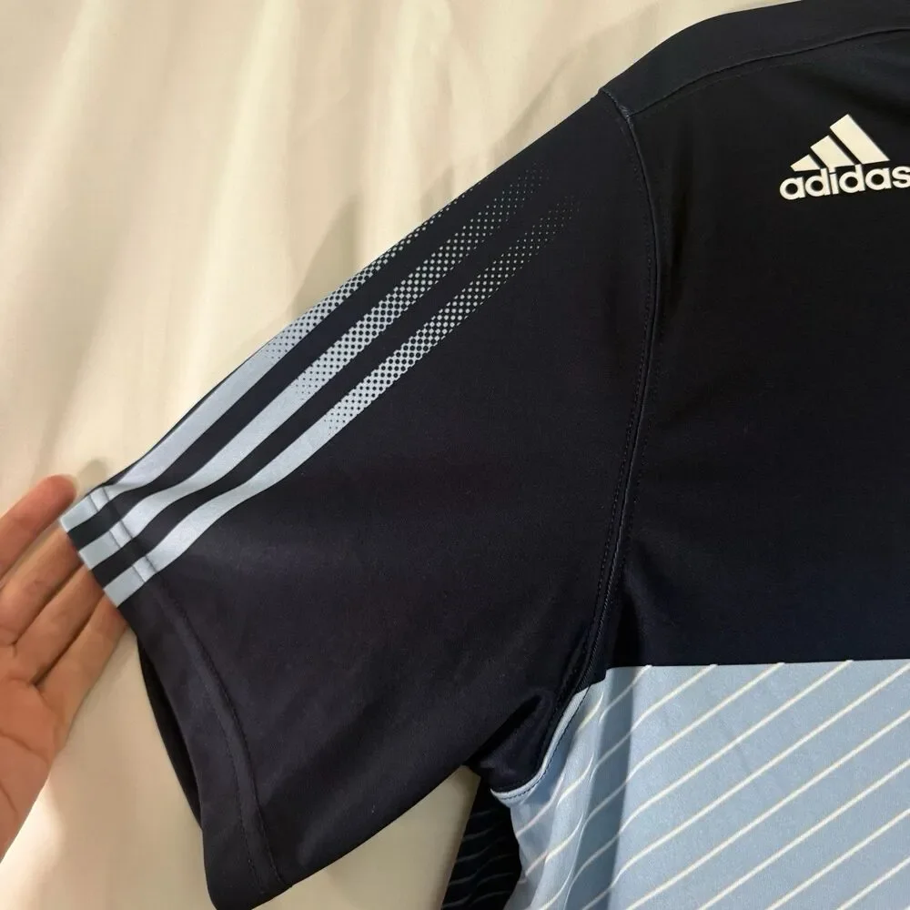 Sporting Kansas City ADIDAS Men's Medium Blue Striped Short Sleeve Crew Neck